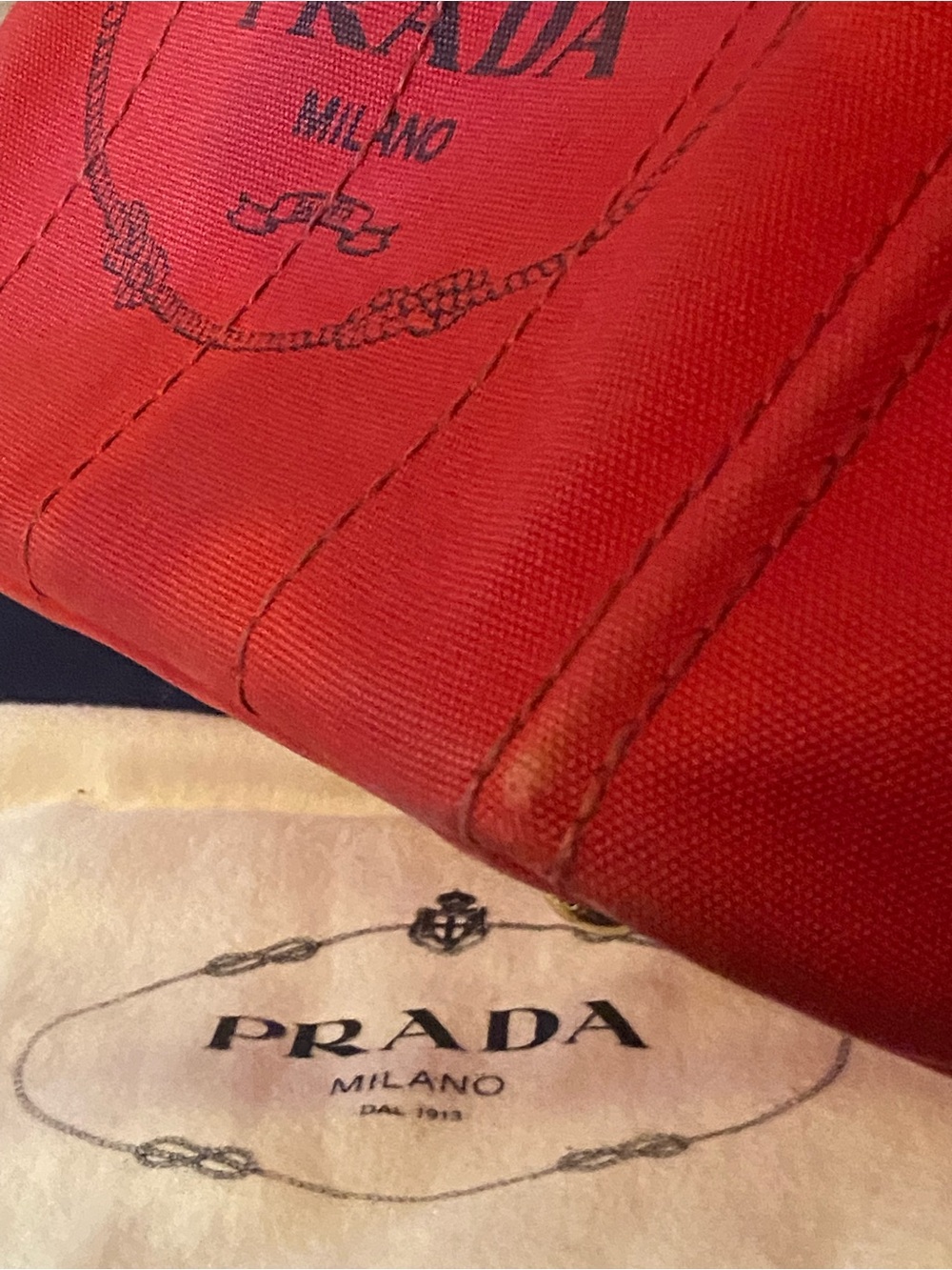 Prada Red Canapa Canvas Tote with Logo - w/Authentication Card - Picture 9 of 17